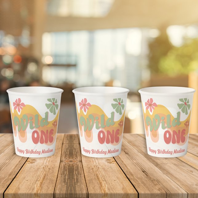 Vasos De Papel Un arcoiris retro salvaje primer cumpleaños (Subido por el creador)