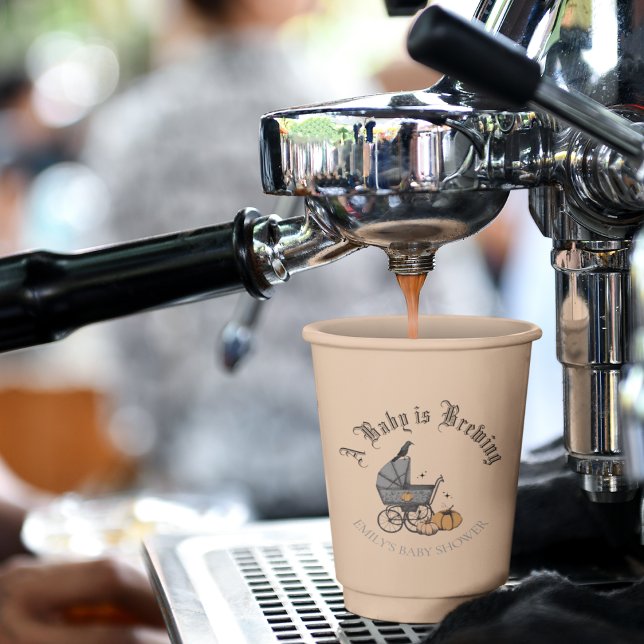 Vasos De Papel Un bebé está preparando un Naranja de Baby Shower  (Elegant and Spooky Hand-Drawn Victorian Baby Carriage Custom Baby Shower Paper Cup in Pastel Orange.)