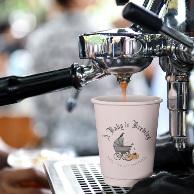 Vasos De Papel Un bebé se está preparando para la caída Baby Show (Elegant and Spooky Hand-Drawn Victorian Baby Carriage Custom Baby Shower Paper Cup in Blush Pink.)