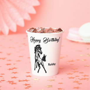 Vasos De Papel Un caballo alegre cumpleaños con nombre