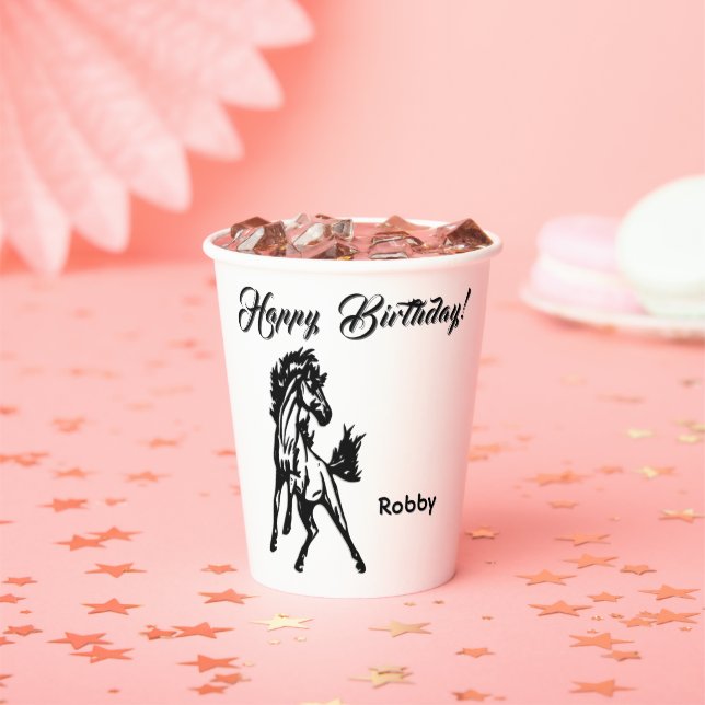 Vasos De Papel Un caballo alegre cumpleaños con nombre (in situ)