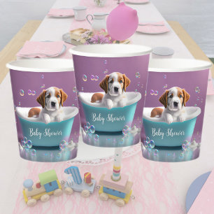 Vasos De Papel Un cachorro lindo en una bañera con jabón