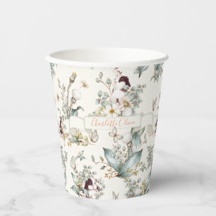 Vasos De Papel Un conejo rústico es Cottagecore, un Chica floral