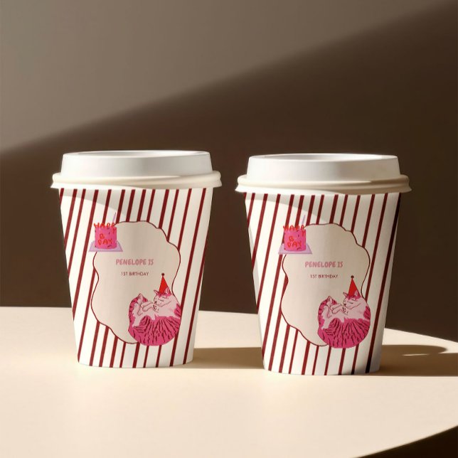 Vasos De Papel Un Cumpleaños de un Gatito Rosa Tonto (Subido por el creador)
