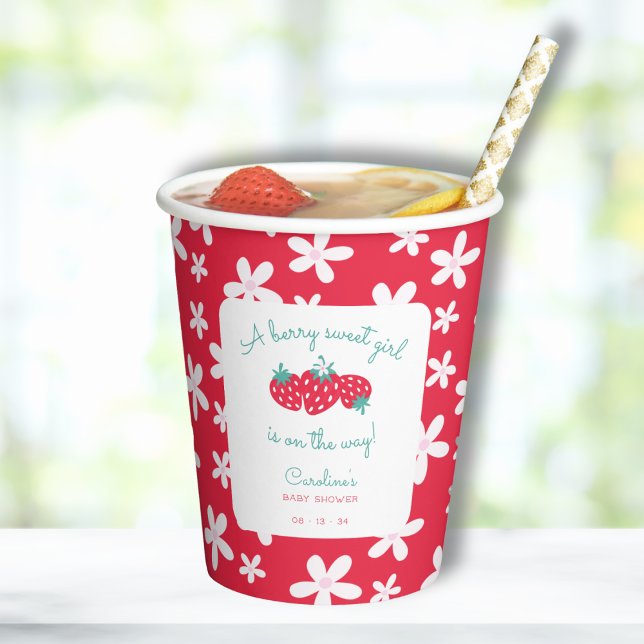 Vasos De Papel Un dulce Chica Baby Shower Strawberry Floral (Subido por el creador)