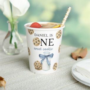 Vasos De Papel Un Dulce Cookie y Leche Cumpleaños Primero