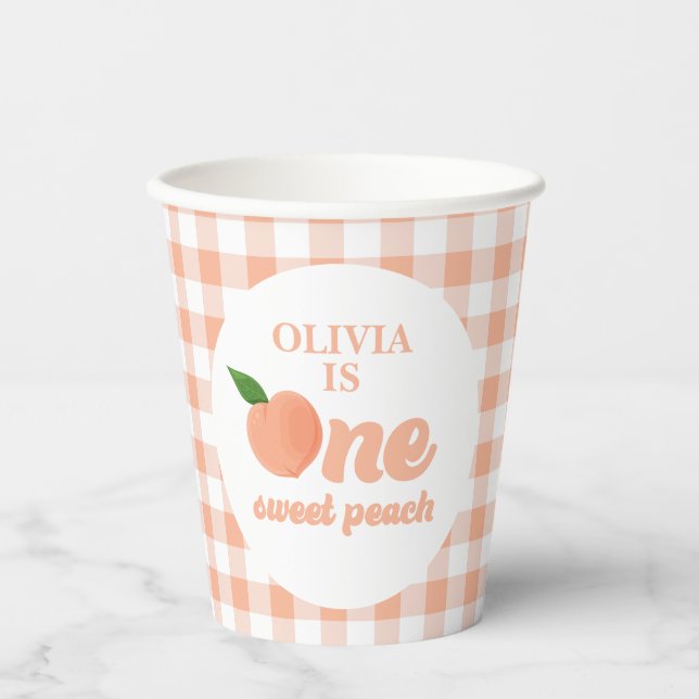 Vasos De Papel Un dulce melocotón cumple 1 año (Anverso)
