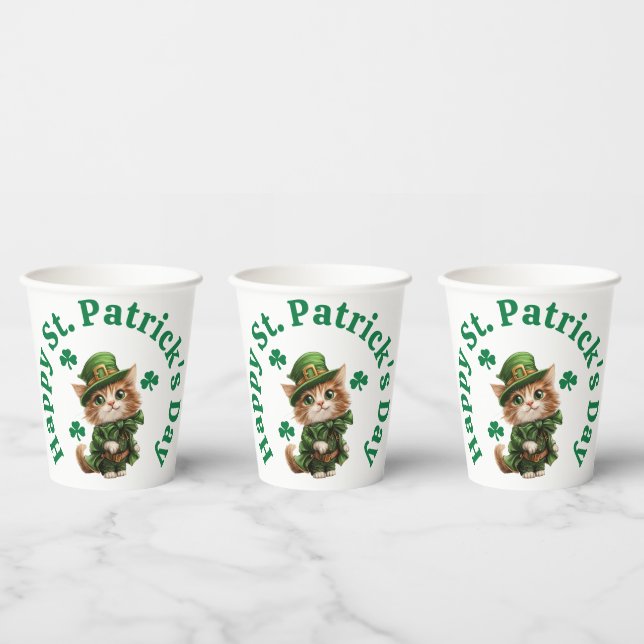Vasos De Papel Un felino de Leprechaun feliz Día de San Patricio (Multi)