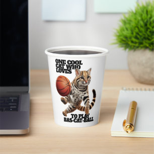 Vasos De Papel Un Gato Genial Que Ama Jugar Baloncest-felis