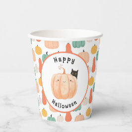 Vasos De Papel Un gato negro agudo asomando una calabaza Hallowee