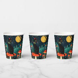 Vasos De Papel Un gato negro familiar y toadstools Halloween 2