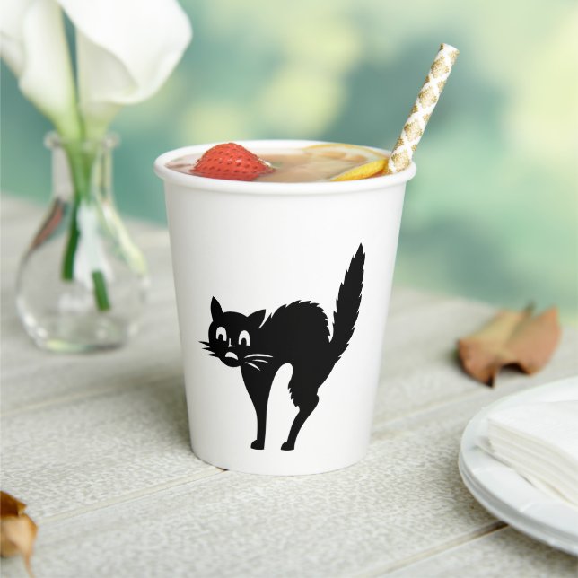 Vasos De Papel Un gato negro gracioso fiesta blanco y negro espel (in situ)