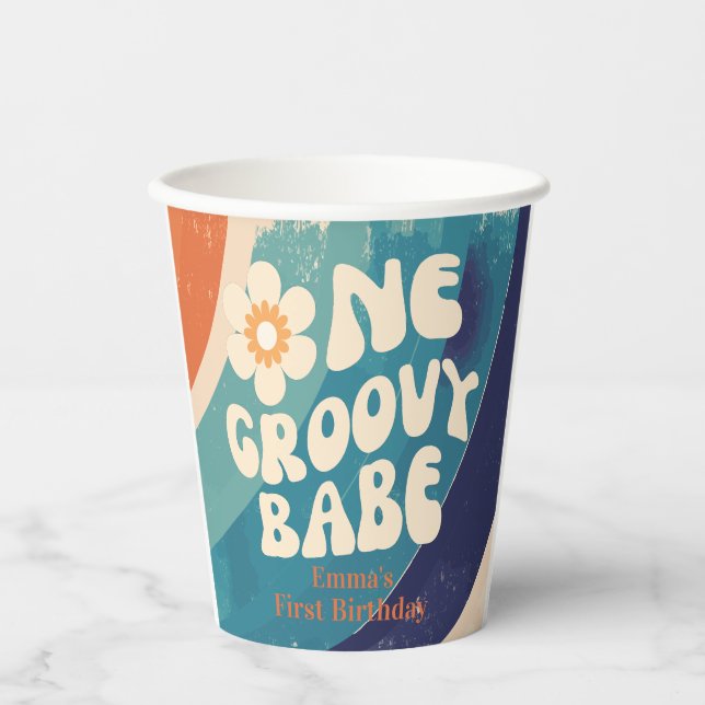 Vasos De Papel UN Groovy Babe 1er cumpleaños Groovy uno (Anverso)