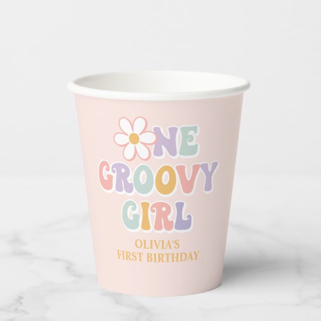 Vasos De Papel Un Groovy chica Pink Daisy Checker (Anverso)