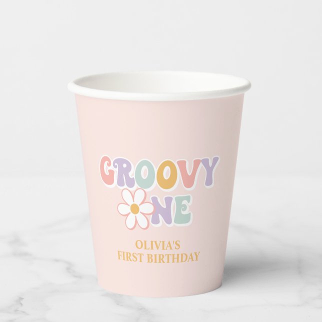 Vasos De Papel Un Groovy chica Pink Daisy Checker (Anverso)
