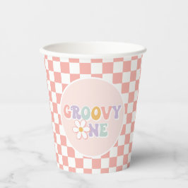 Vasos De Papel Un Groovy chica Pink Daisy Checker