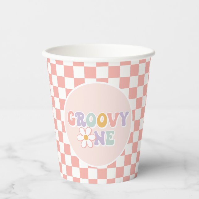 Vasos De Papel Un Groovy chica Pink Daisy Checker (Anverso)
