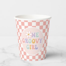 Vasos De Papel Un Groovy chica Pink Daisy Checker