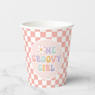 Vasos De Papel Un Groovy chica Pink Daisy Checker
