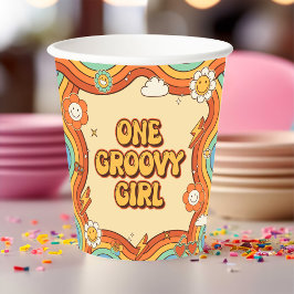 Vasos De Papel Un Groovy Chica retro arcoiris primer Fiesta de cu