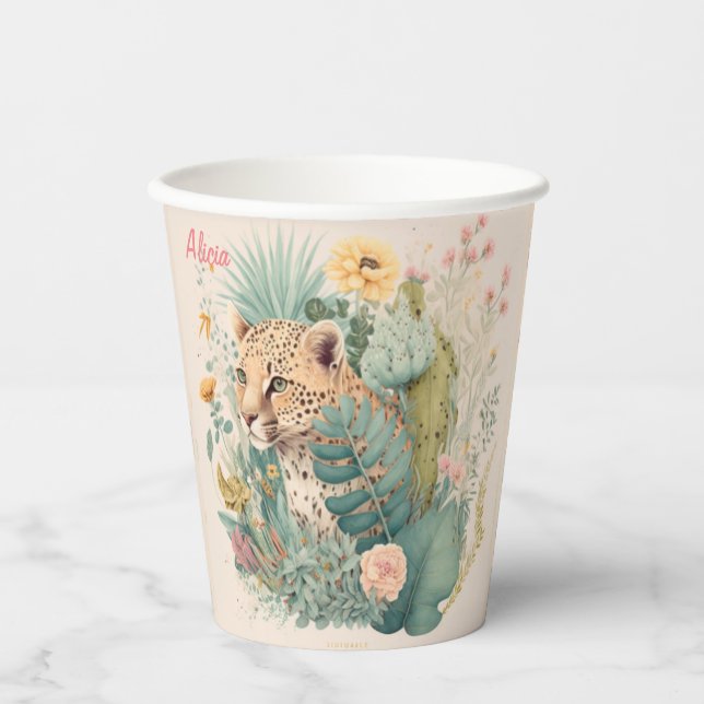 Vasos De Papel Un leopardo detrás del personalizado de los arbust (Anverso)