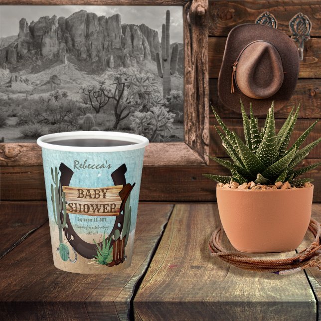 Vasos De Papel Un niño pequeño niño occidental Baby Shower (A Little Cowboy Rustic Western Horseshoe Boy Baby Shower Paper Cups)
