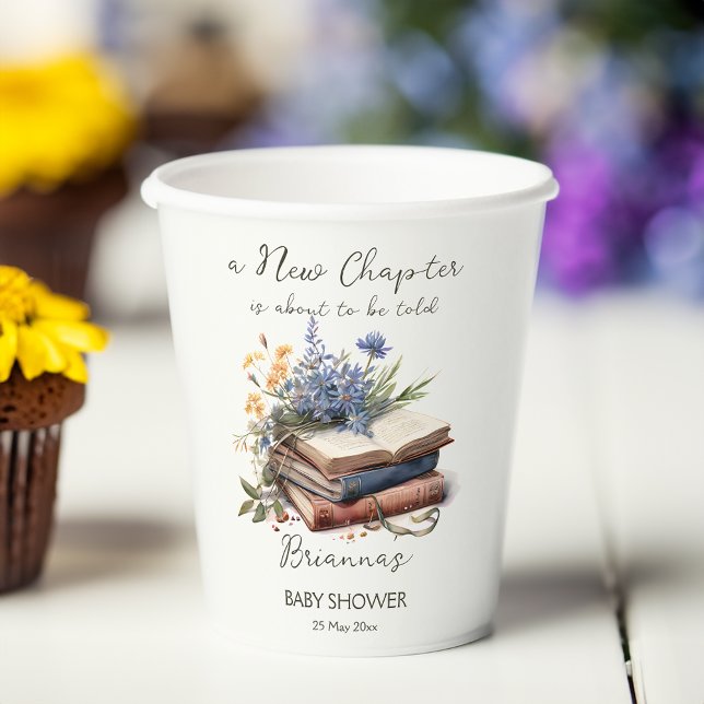 Vasos De Papel Un nuevo libro de capítulo sobre una ducha de bebé (A new chapter story book baby shower printed paper cups personalized table decor wildflowers books)