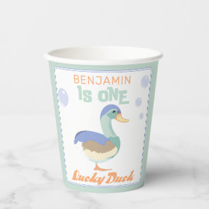 Vasos De Papel Un Pato Afortunado & Burbujas Cumpleaños Pastel P