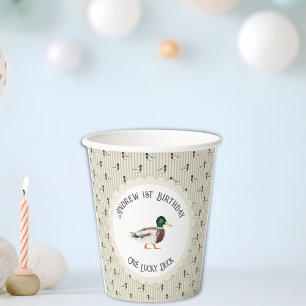 Vasos De Papel Un Pato Afortunado Mallard primer cumpleaños