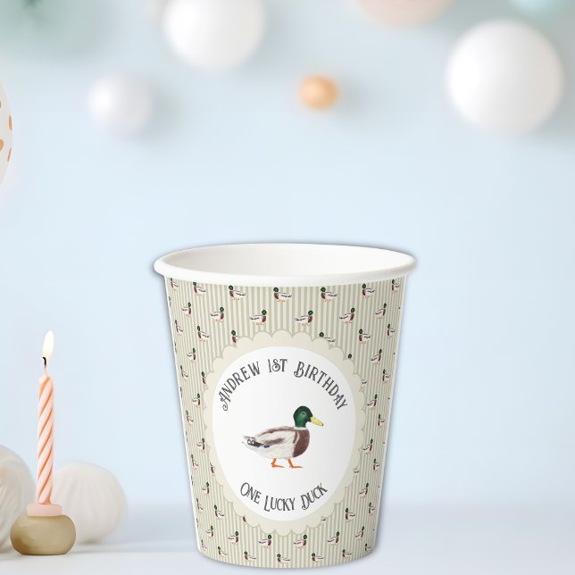Vasos De Papel Un Pato Afortunado Mallard primer cumpleaños (Subido por el creador)