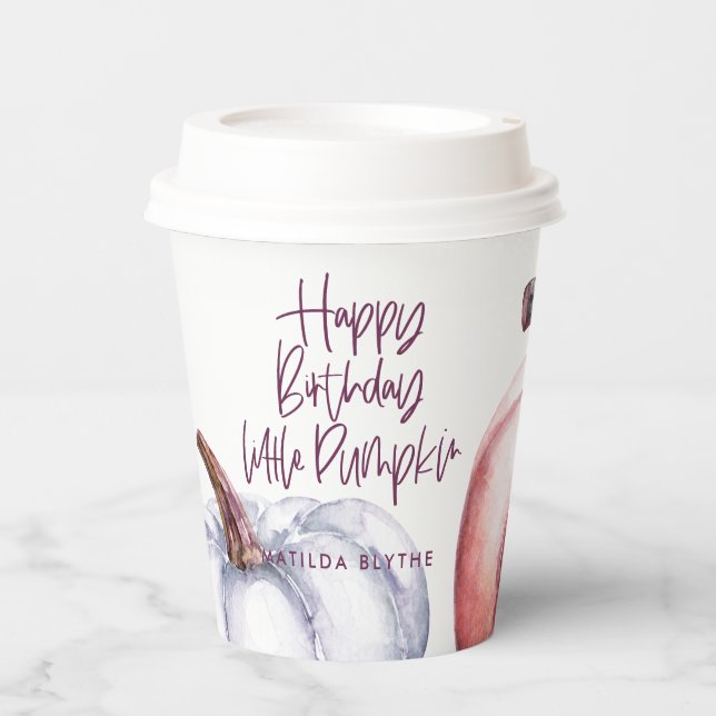 Vasos De Papel Un pequeño calabaza morado floral otoño cumpleaños (Anverso)