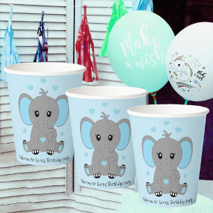 Vasos De Papel Un pequeño elefante de azul, cumpleaños de los chi
