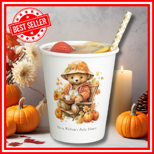 Vasos De Papel Un pequeño oso de peluche lindo de calabaza Floral