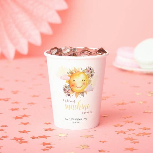 Vasos De Papel Un Pequeño Rayo De Sol Está En Camino Chica Boho (in situ)