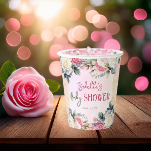 Vasos De Papel Un pequeño Rosa Chica floral Baby Shower