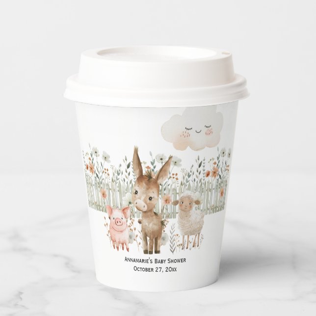 Vasos De Papel Un poco de Baby Shower de Farmhand | (Anverso)