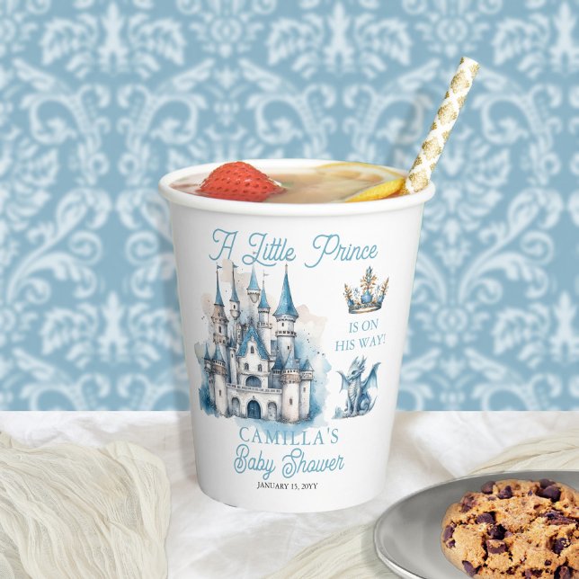 Vasos De Papel Un principito está de camino, chico Baby Shower ("A Little Prince Is On His Way!" royal-themed boy Baby Shower paper cups)