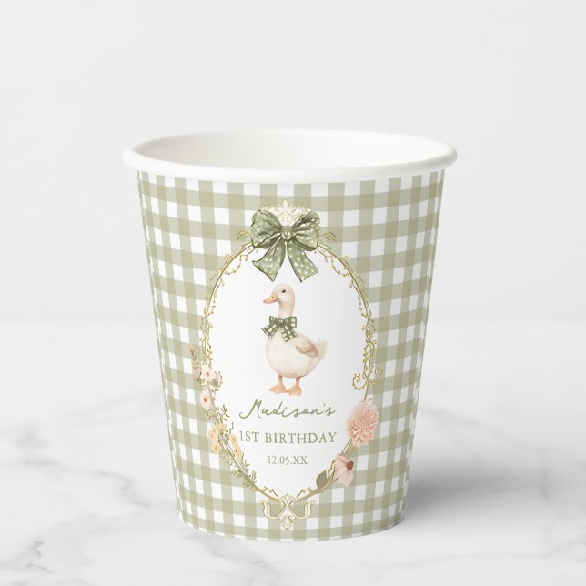 Vasos De Papel Un Silly Goose Bow Gingham 1er Cumpleaños (Anverso)