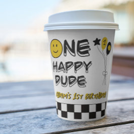 Vasos De Papel Un tipo feliz sonrisa amarilla primer niño cumplea