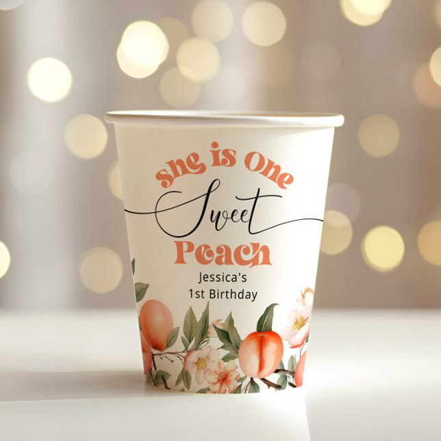 Vasos De Papel Una acuarela de melocotón dulce de primer cumpleañ (Subido por el creador)