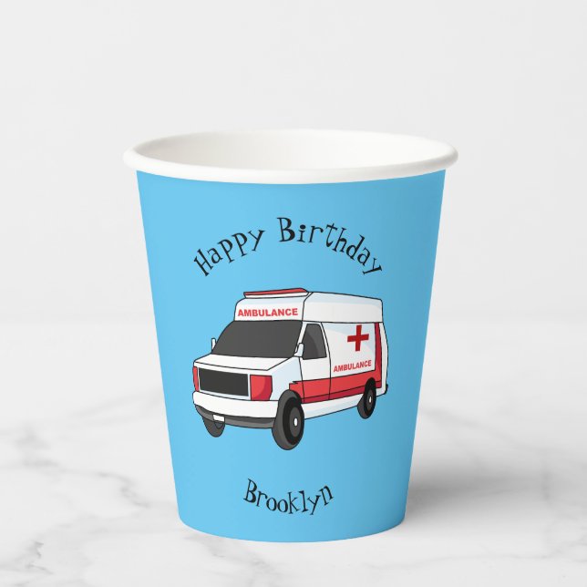 Vasos De Papel Una ambulancia roja curada van personalizado (Anverso)