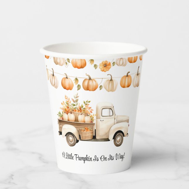 Vasos De Papel Una Calabaza En Camino De Baby Shower (Anverso)