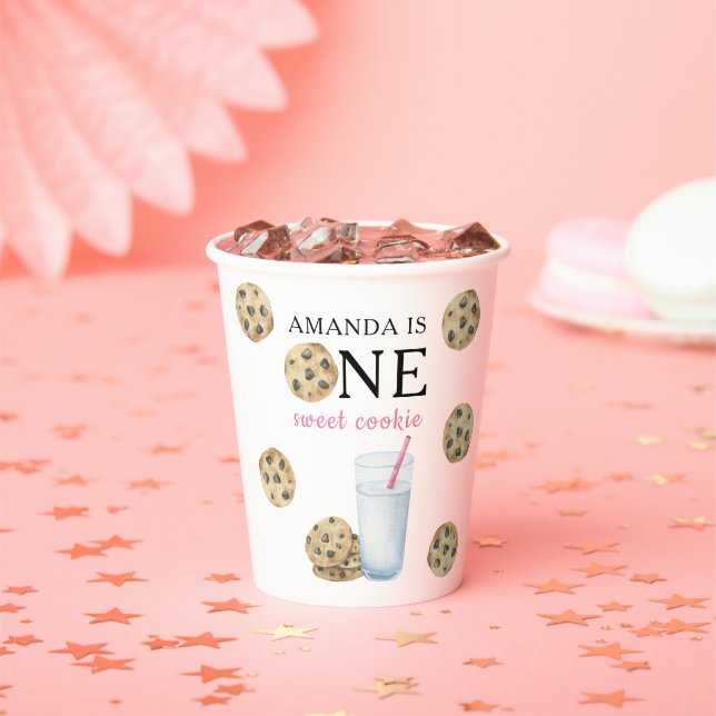 Vasos De Papel Una dulce niña de galletas y leche cumpleaños  (in situ)