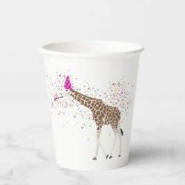 Vasos De Papel Una jirafa de fiesta de animales de Safari con un