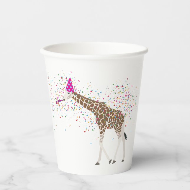 Vasos De Papel Una jirafa de fiesta de animales de Safari con un  (Anverso)