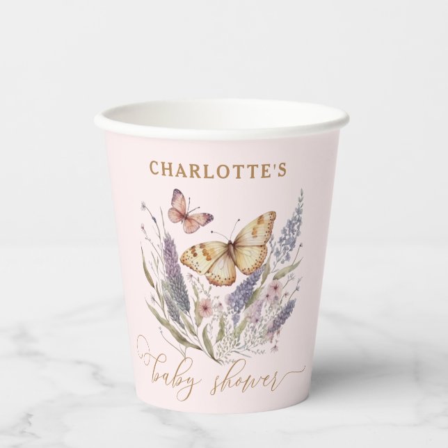Vasos De Papel Una mariposa en camino a Baby Shower (Anverso)