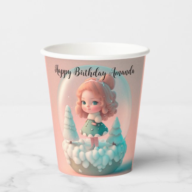 Vasos De Papel Una muñeca graciosa en la nube (Anverso)