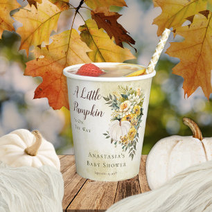Vasos De Papel Una pequeña cosecha de calabaza   Gold Floral Baby