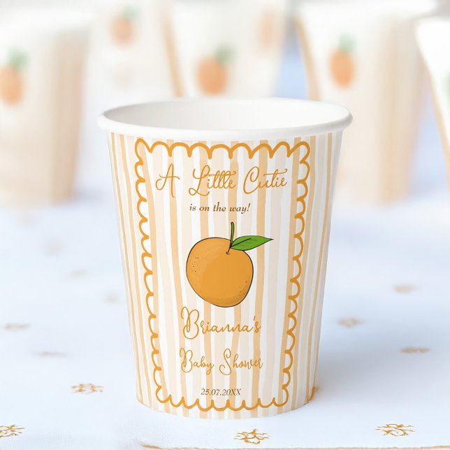 Vasos De Papel Una pequeña ducha de bebé de cítricos caprichosos (A little cute whimsical citrus oranges baby shower monogrammed paper cups personalized table decor)