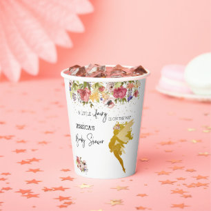 Vasos De Papel Una pequeña hada está en camino Baby Shower Dorado